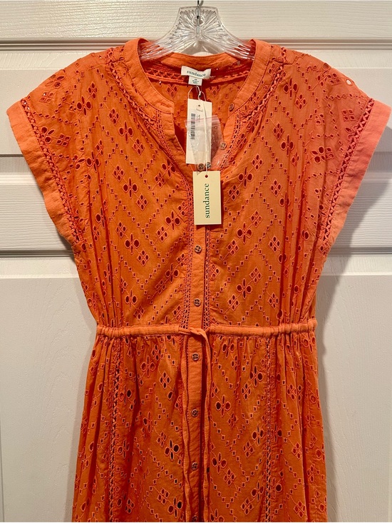 Sundance Dresses & Skirts - Sundance Orange Eyelet Button-Front Tie-Waist Dress